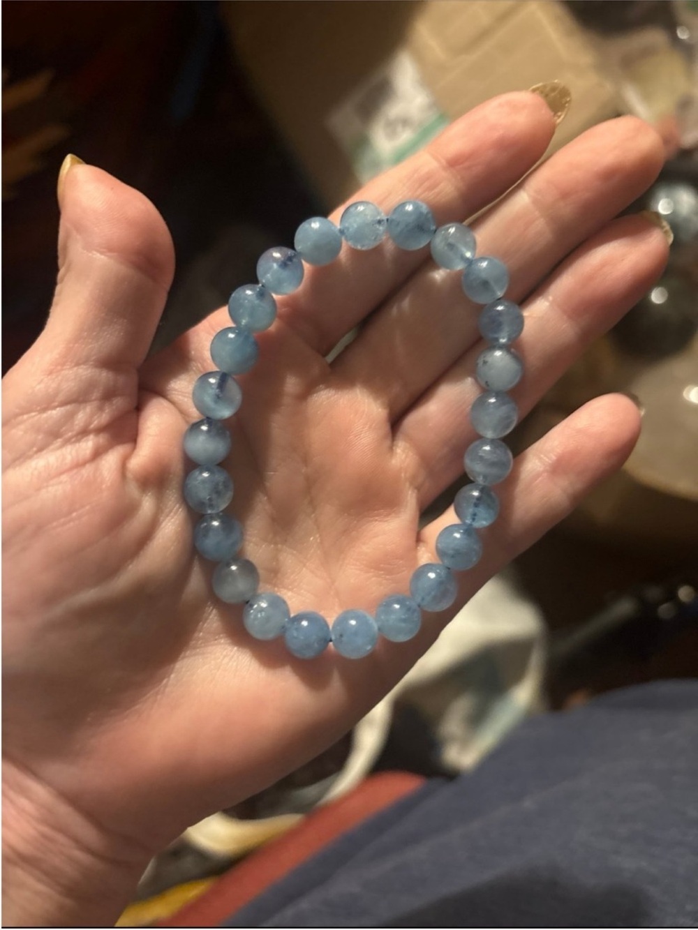 Aquamarine Blue Beaded Stretch Bracelet